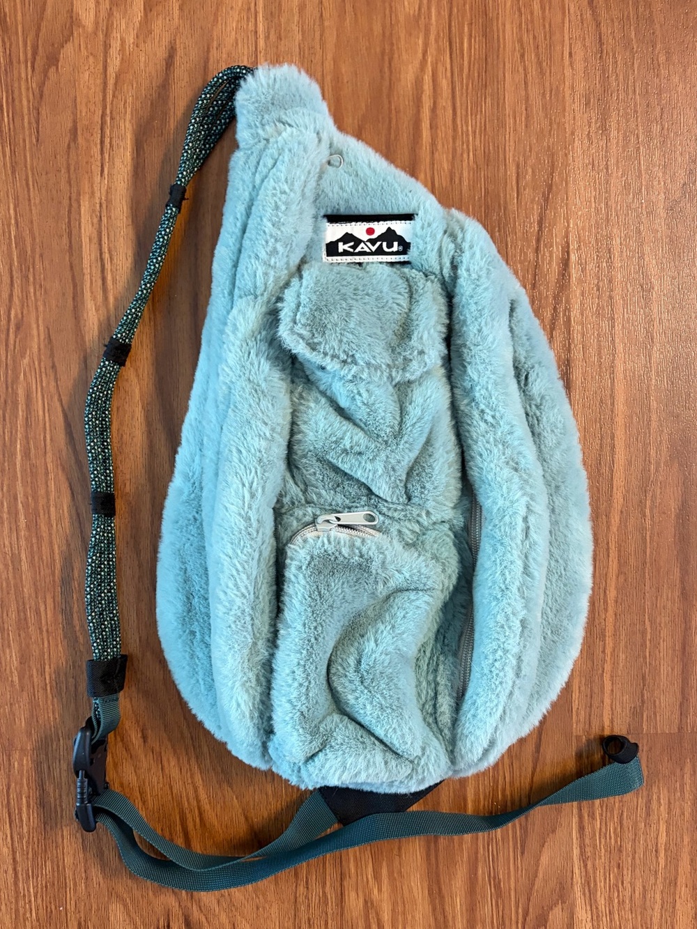 KAVU Fuzzy Sling Bag in Light Aqua